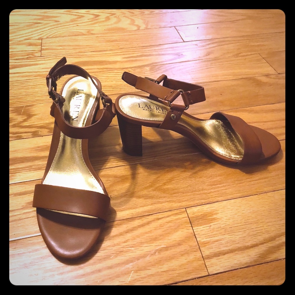Ralph Lauren ,Brown/Tan Sandal Chunky Heel Size 6
